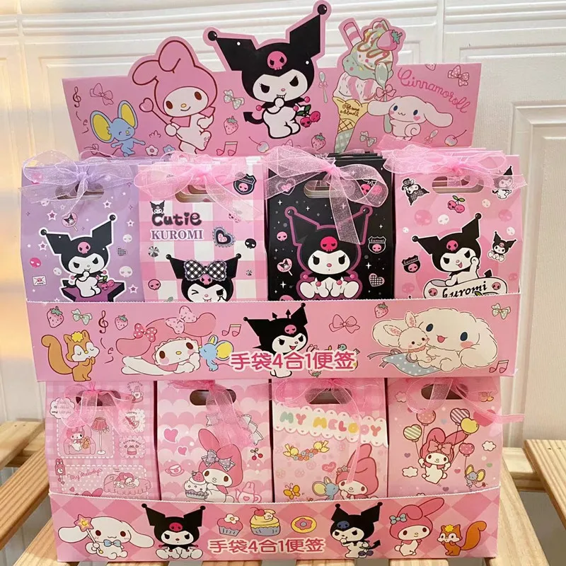 16pcs-sanrio-my-melody-kawaii-kuromi-cinnamoroll-notebook-cartoon-gift-bag-sticker-four-in-one-note-book-memo-student-stationery