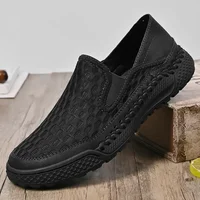 Men Handmade Mesh Breathable Shoes Summer Round Head Solid Colour Non-slip Loafers Lightweight Comfortable Soft Sole Sneakers 1