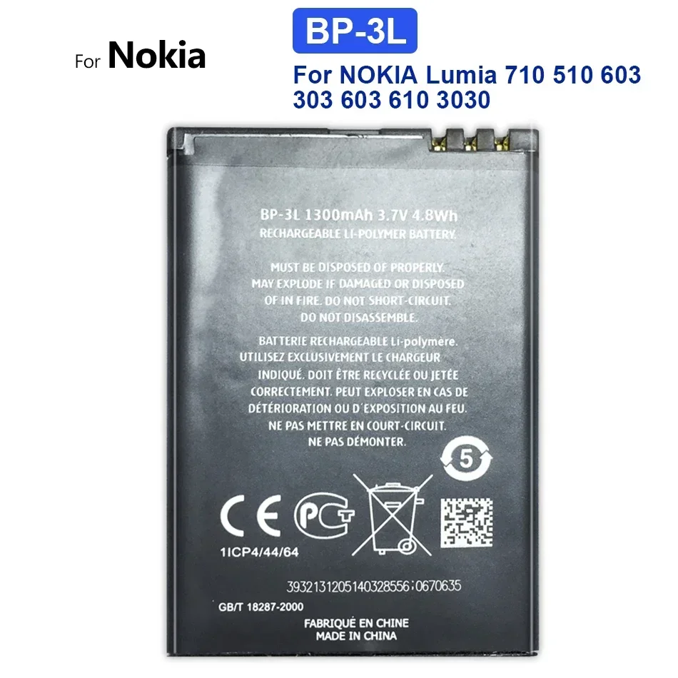 Batteria Del Telefono Cellulare Bp 3L Bp-3L 1300Mah Per Nokia Lumia 710 510 603 303 603 610 Sostituzione Bateria + Numero Di Tracciamento