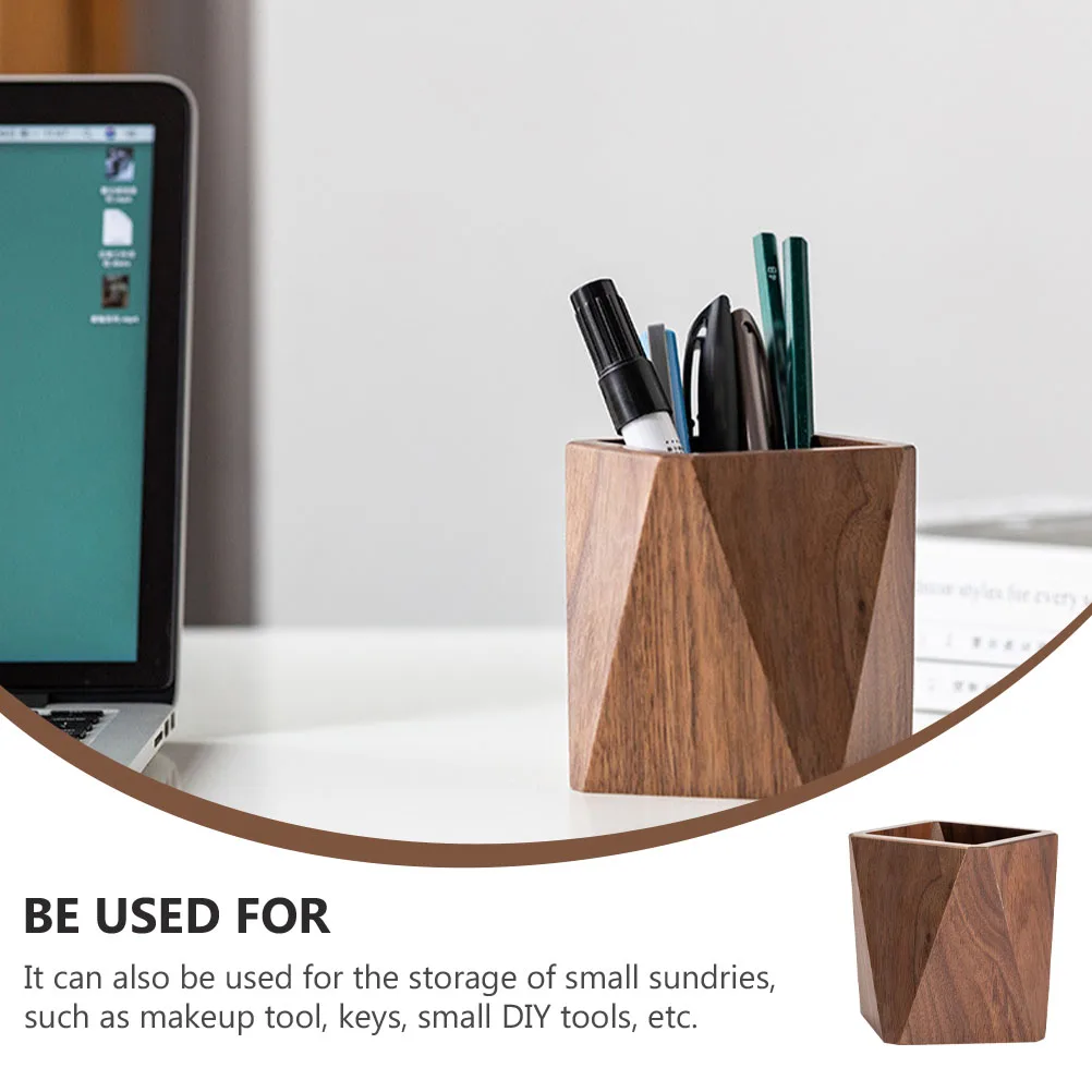Pen holder desk organizer pen and brush holder desk storage rack wooden solid walnut tabletop stationery storage