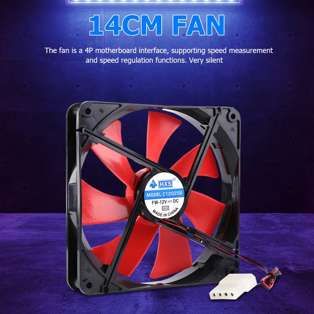 사일런트 PC 케이스, 냉각 선풍기, CPU 쿨러 선풍기, DC 12V 속도 조절 가능, 140mm, 4 핀