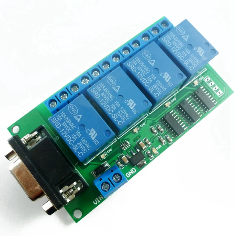 DC 12V 4 Channel RS232 Relay Board PC USB DB9 Interface Relay Module Serial Port Remote Control Switch For Motor Garage