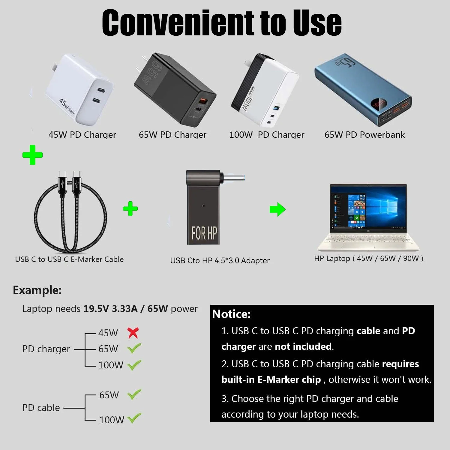 ? 100W USB 타입 C 고속 충전 어댑터 플러그 커넥터 델, 아수스, HP, 에이서, 레노버용 범용 USB C 노트북 충전기 컨버터