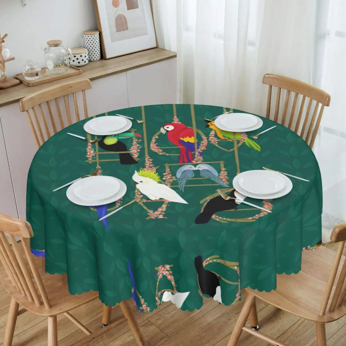 

Round Tablecloth Tablecloth 60 inches Kitchen Dinning Table Cloth Waterproof Cockatiel Budgie Toucan Table Cover