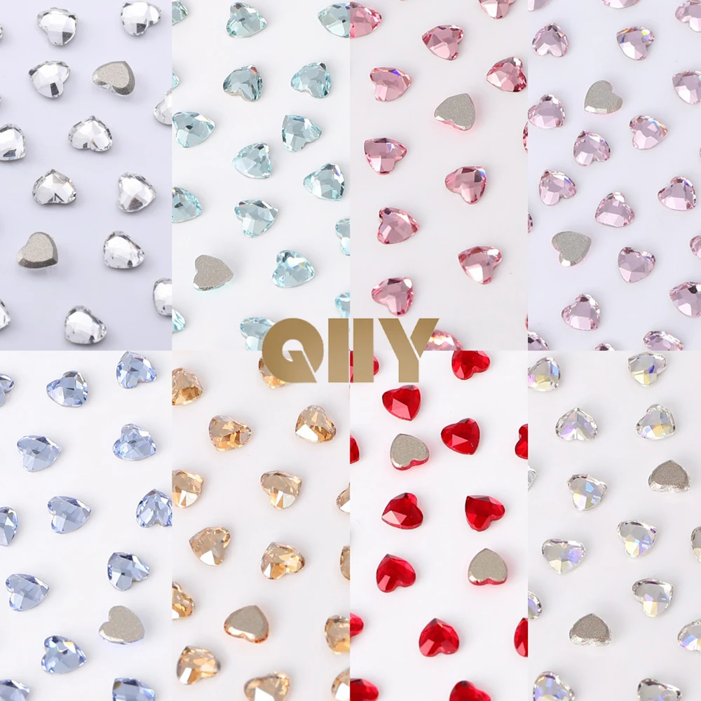 QIIY 하트 모양 50개 3x3mm 유리 라인스톤 플랫백 다이아몬드 젬 3D 글리터 네일 아트 장식 공예 제작