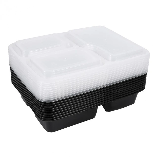 10 Pcs Plastic Reusable Bento Box Meal Storage Food Prep Lunch Box 3 Compartment Reusable Microwavable Containers Home Lunchbox: A Convenient Solution for On-the-Go Meals