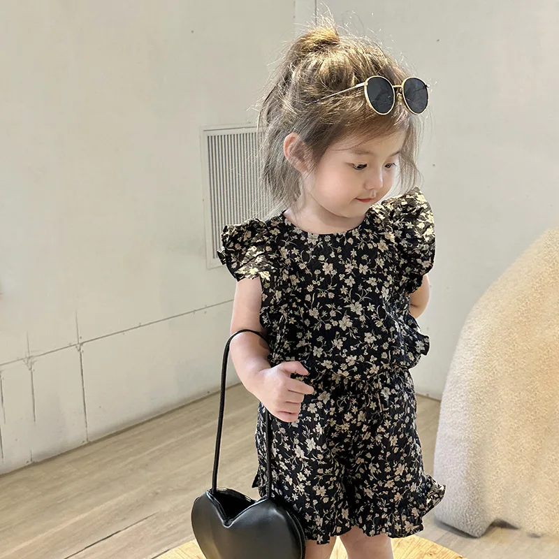 

Girls Floral Suit Summer New Little Girls Korean Flying Sleeve Doll Shirt Shorts Two-piece Set Kids Toddler Girl Clothes Outfits