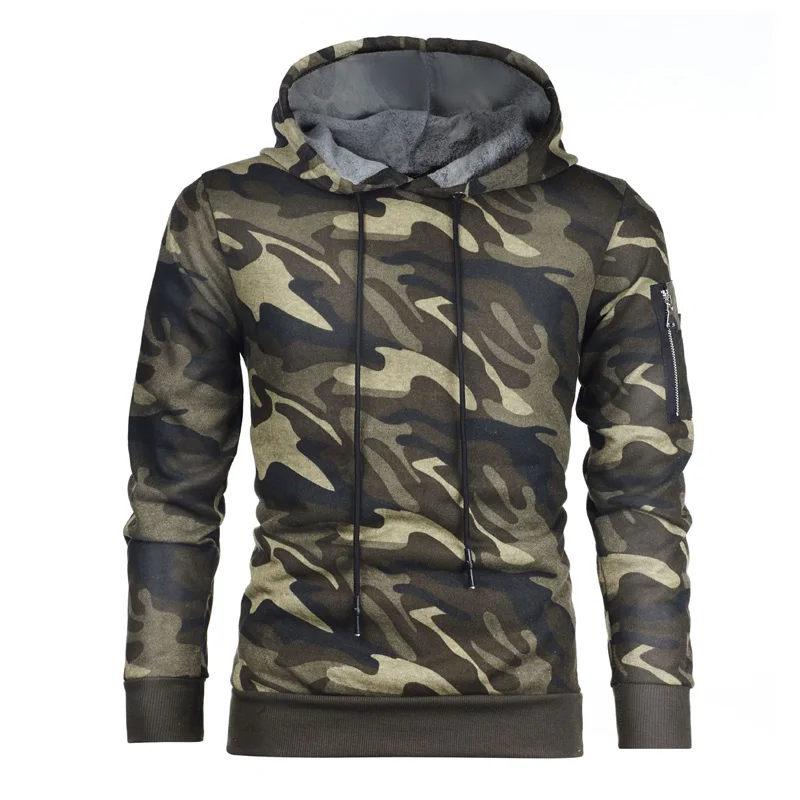 Camouflage Jacket Men Running Hooded Drewstring Pullover Sport Coats Sweatshirts Hip Hop Outdoor Streetwear 3XL