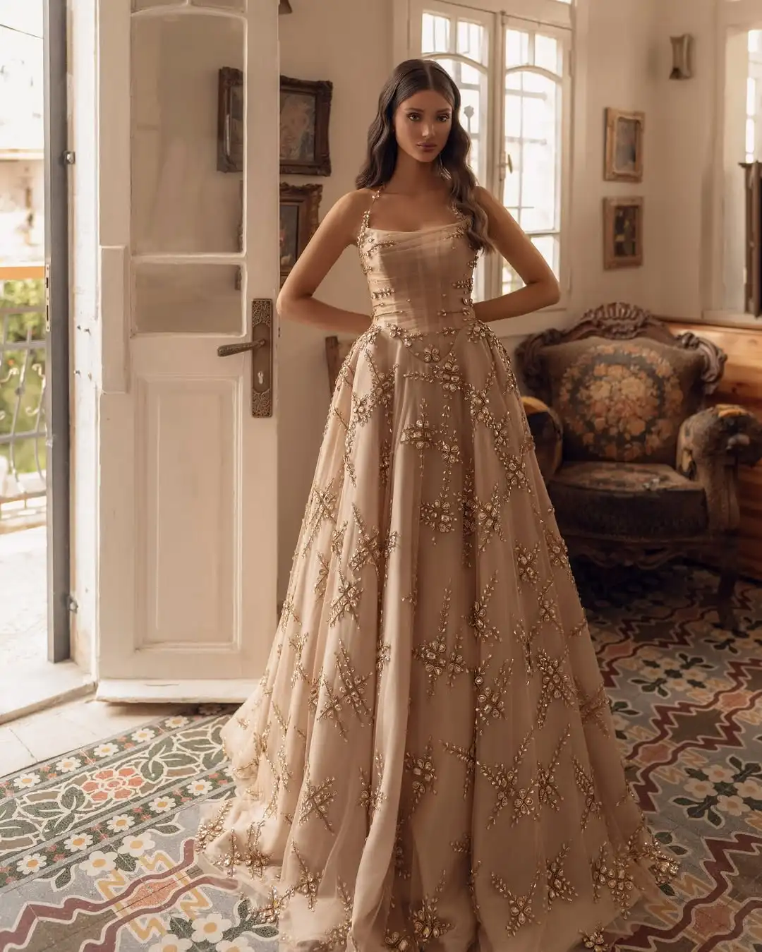 dressbarn a line dresses A-line Evening with Crystal Sparking Floor Length Sleeveless Prom Dress color:champagne tale ensemble upto50oe Jovani 37081 High Slit