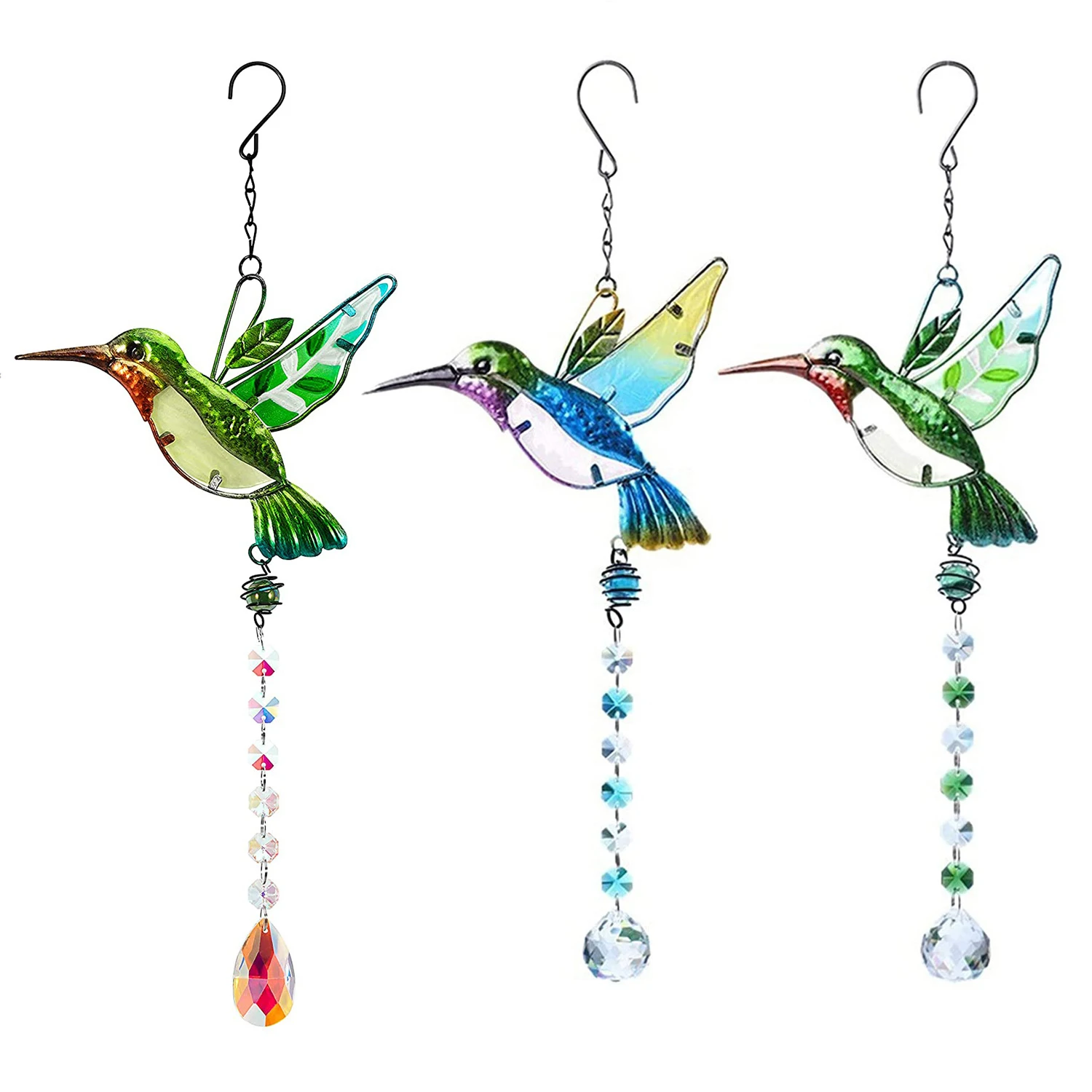 Hummingbird Garden Suncatchers Window Hanging Light Catcher Pendant Wind Chimes Crystal Prism Home Hang Ornament Rainbow Maker