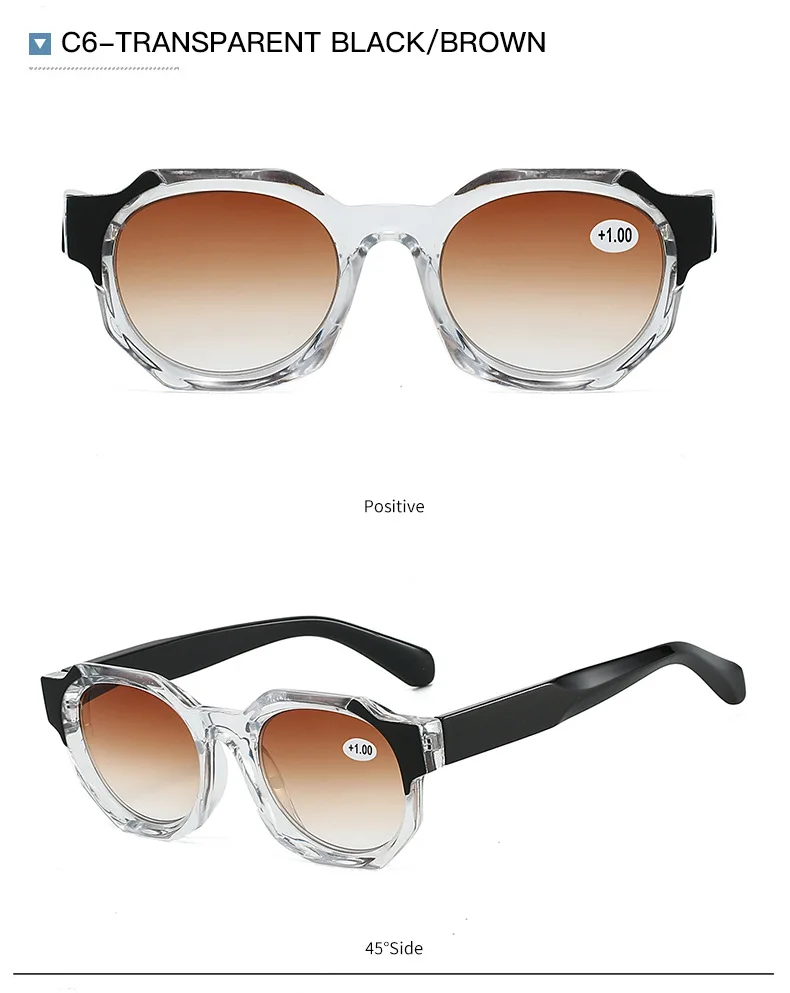 SO&EI Mode Polygon Quadratische Lesebrille Frauen Mode Tee Gradienten Männer Sonnenbrille – Detail 13