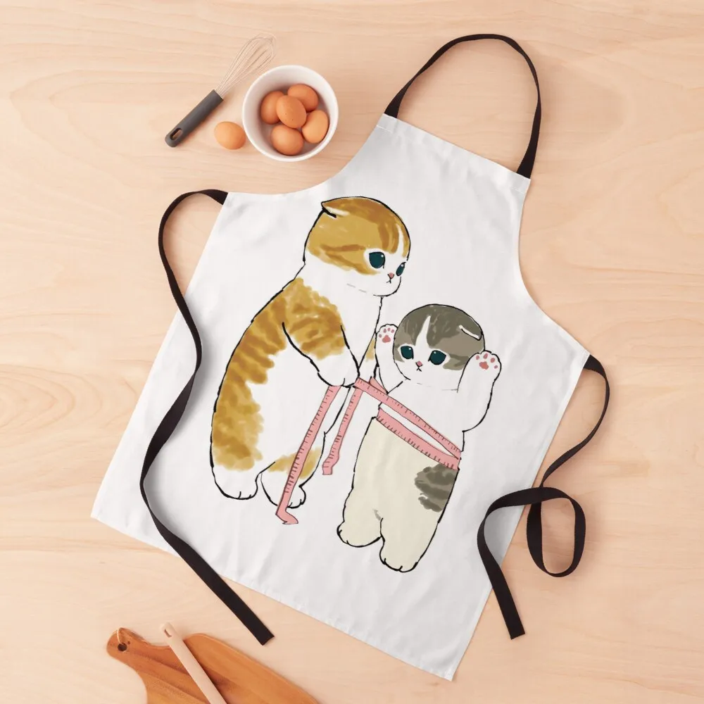 Mofu Sand Cute Cat Drawing Cat Measuring Chubby Belly Size Apron long sleeve apron custom kitchen apron woman