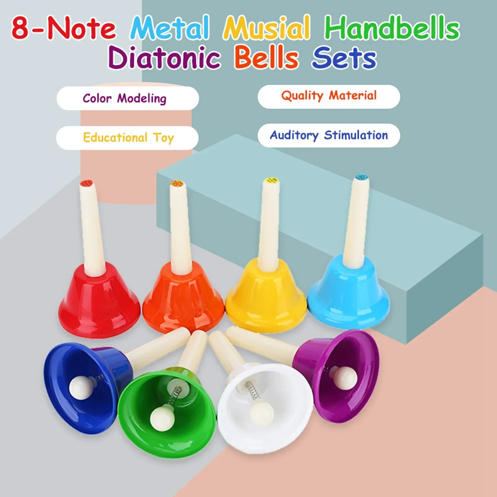 8-Note Colorful Metal Hand Bell Handbells Set Musical Instrument For ...