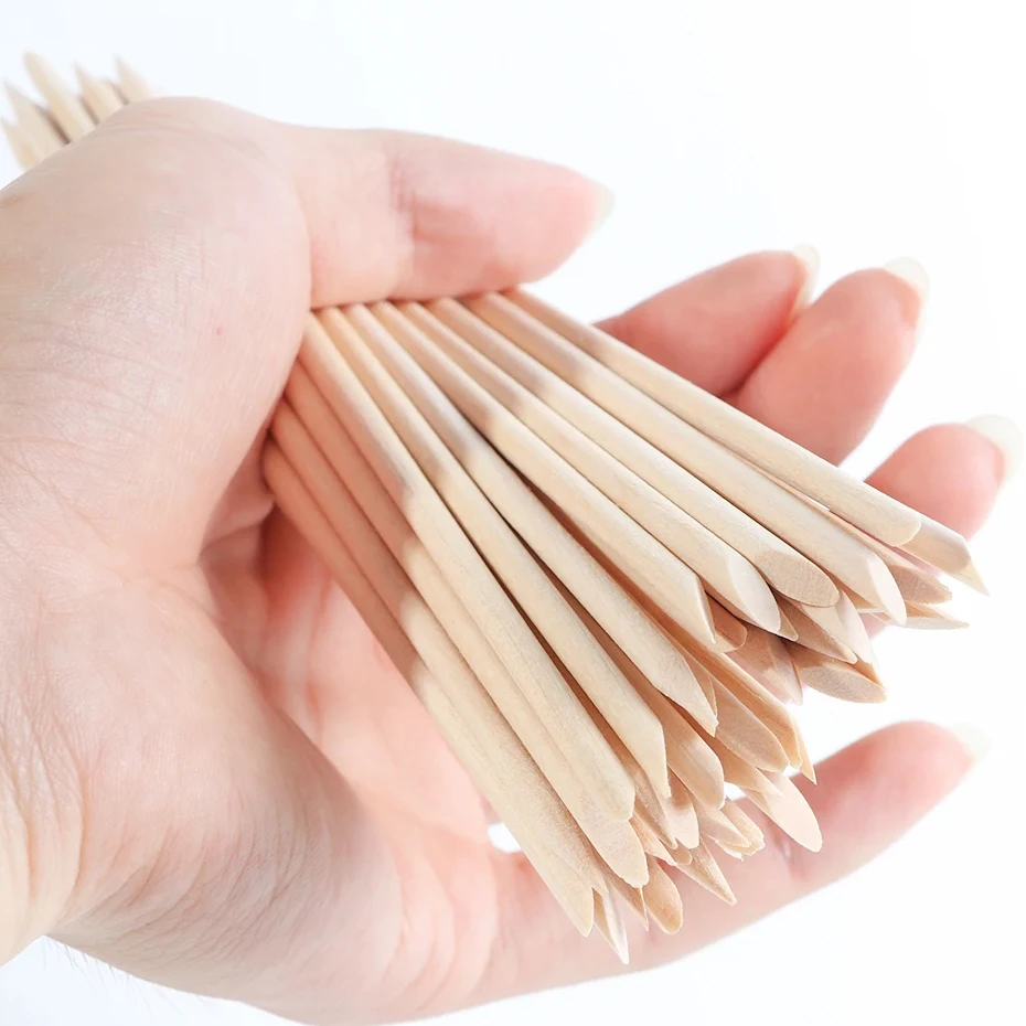 Nail Art Pusher 50/100pcs Orange Wood Sticks Cuticle Pusher Remover Rhinestones Dotting Removal Manicure Pedicure Care Tools