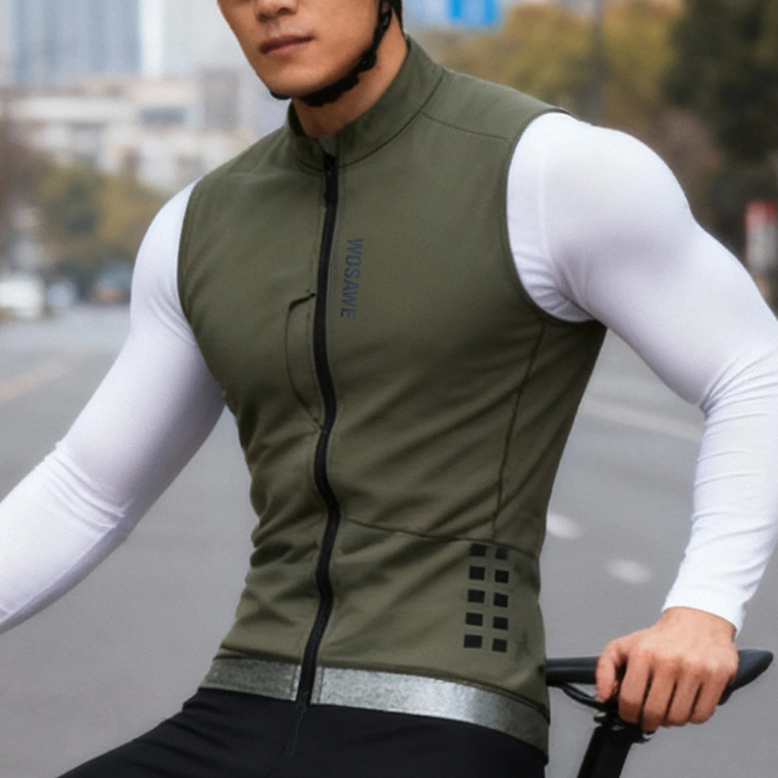 WOSAWE 남성용 사이클링 조끼 겨울 방풍 보온 기모 자전거 윈드브레이커 MTB 로드 바이크 슬리브리스 재킷 사이클링 의류