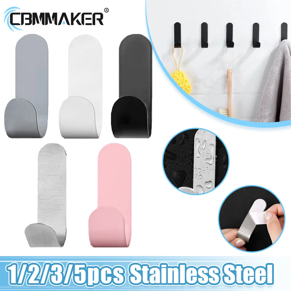 Multi Purpose Hooks J-type Stainless Steel Adhesive Punch Free Wall Finishing Household Bedroom Kitchen Bathroom