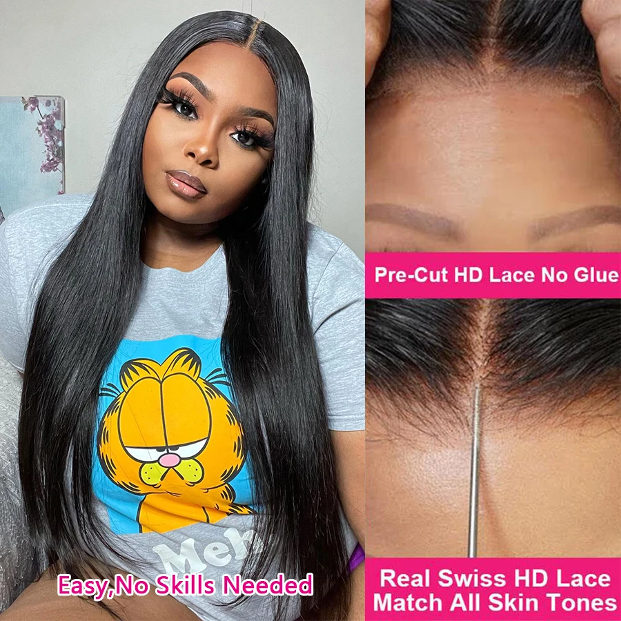 Glueless Wear And Go Wig Pre Plucked Straight Wig HD Lace Glueless 4x4 Closure Wig Pre Cut Hairline Ready to Go Wigs For Women