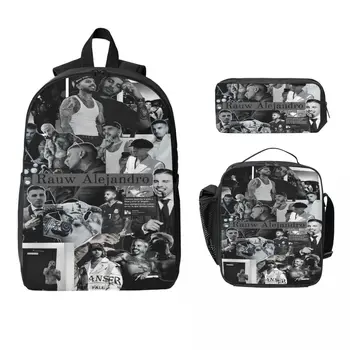 3Pcs Rauw Alejandro Singer Rapper Backpack Set for Boy Girl Pencil Boxes Bookbag Sets with Lunch Box For School Students Daypack 1