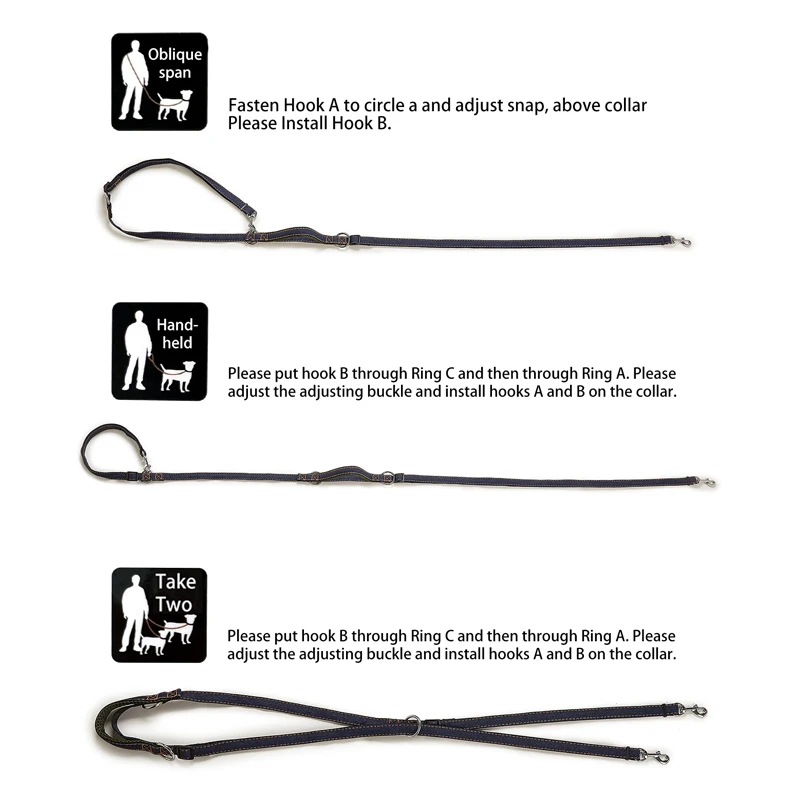 Multifunctional Jean Cloth Dog Leash Adjustable Length Free Hands Double Heads For Small Medium Large Dogs