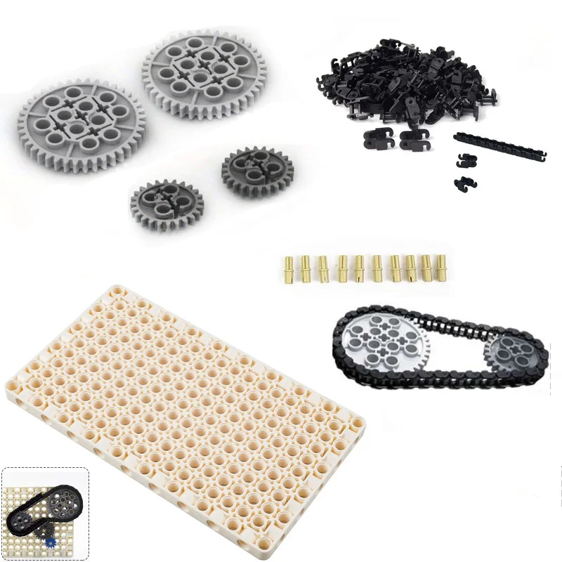 11x19 Technical Base Plate Building Blocks Parts Small Chain + Wheels Gears Track Axle Set Bricks Crawler Model DIY Toys