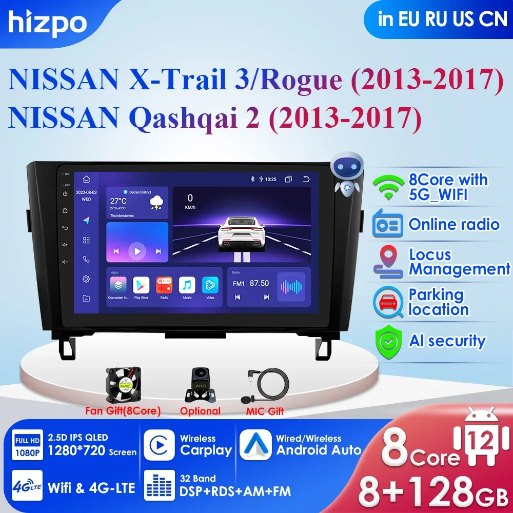 4G 9 "Android 12 Autoradio Gps Per Nissan X-Trail Xtrail X Trail 3 T32 2013-2017 Qashqai 2 J11 2Din Carplay Auto Stereo Headunit