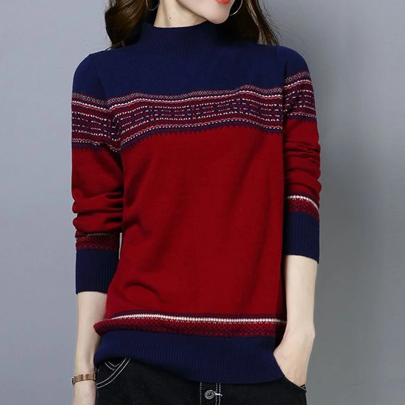 

Vintage Patchwork Printing Sweaters Autumn New Long Sleeve O-neck Loose Short Knitting Pullovers Fashion Casual Women Clothing