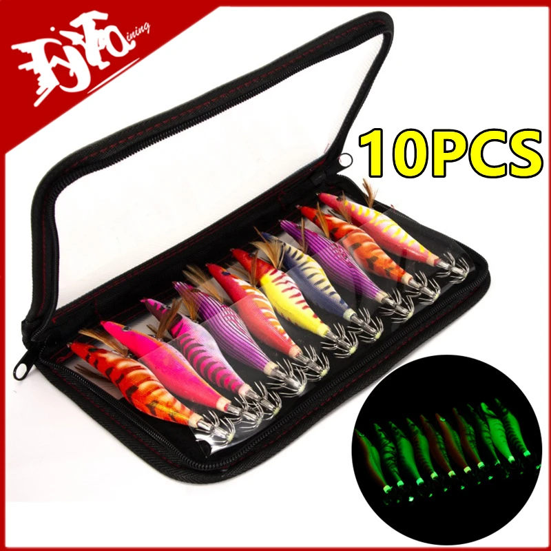 

10 шт. светящиеся приманки для рыбной ловли, деревянные креветки, приманки, приманки, блесна, деревянные креветки с набором крючков 2,5 #-3,0 #