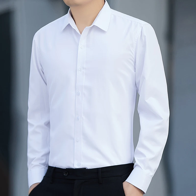 Men's long-sleeved micro-elastic shirt spring slim-fit business career formal dress Korean version of the trend white shirt on