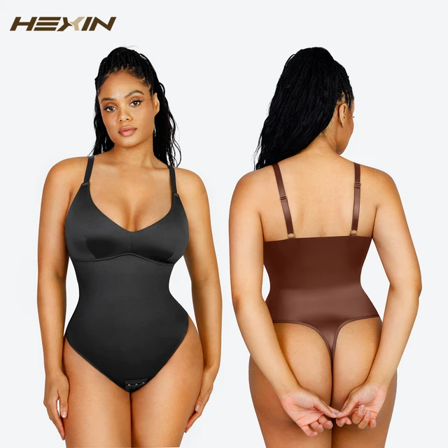 hexin Satin Bodysuit For Women Shapewear Thong Tank Top Adjustable  Spaghetti Strip Waist Cincher Underwear Stomach