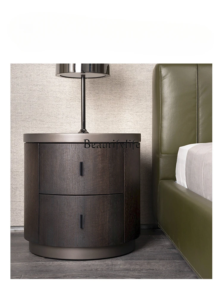 

Minimalist Solid Wood Bedside Cabinet Modern round Cabinet Design Table
