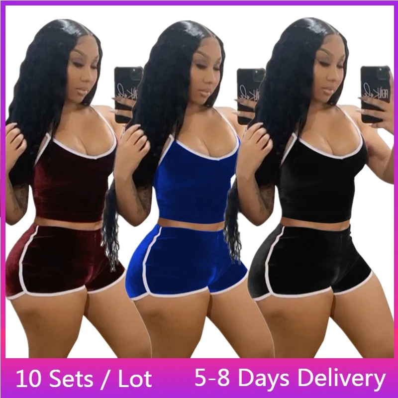 

Wholesale Items for Business In Bulk Clothes Velvet Tracksuit Women Two Piece Short Set Outfits Casual Sport Set Suit Streetwear