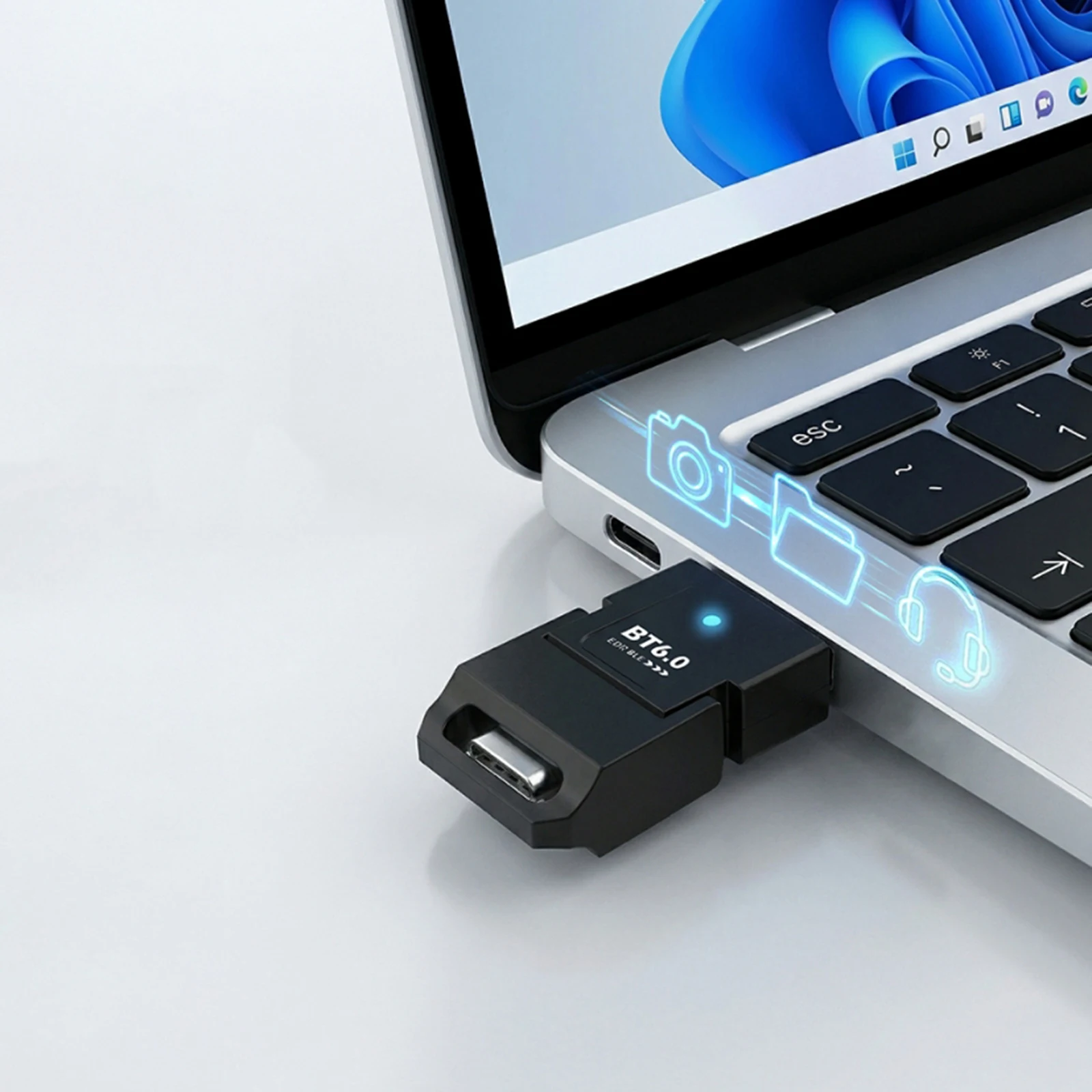 USB BT 어댑터 플러그 앤 플레이 BT 6.0 동글 수신기 EDR & BLE, 키보드, 마우스, 헤드폰, 스피커용 윈도우 8.1/10/11 지원