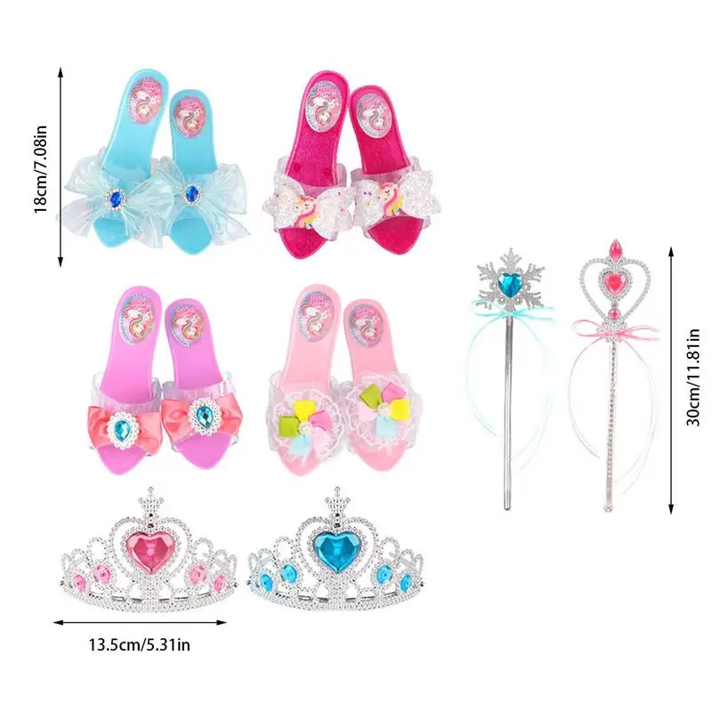 Princess Dress Up Shoes Jewelry Necklace Earrings Crown Wand Pretend Play Fashion Accessories Sets For Toddler Girls Gift Toy