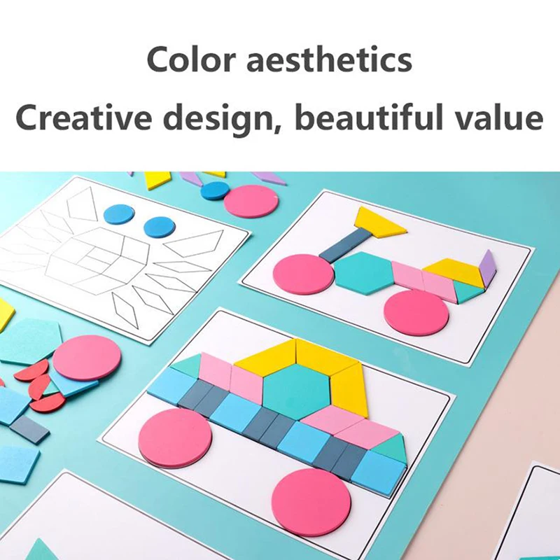 Wooden Jigsaw Puzzle Set Colorful Creative Tangram Baby Montessori 3D Educational Toys Kids Children Learning 180PCS 3
