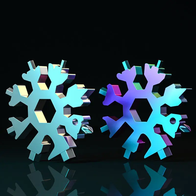 18-in-1 Multi Function Keychain Tool Stainless Steel Snowflakes Herramienta 18 En 1 Multifunctional Copo De Nieve Llave Multiusos