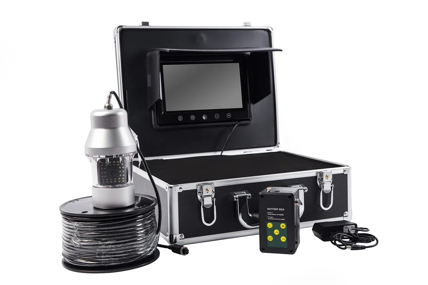F08A Telecamera subacquea per pesca HD 1000TVL Monitor a colori da 9 pollici con luci da 36 pezzi Videocamera per pesca con visione notturna Cavo da 200 M - immagine 3