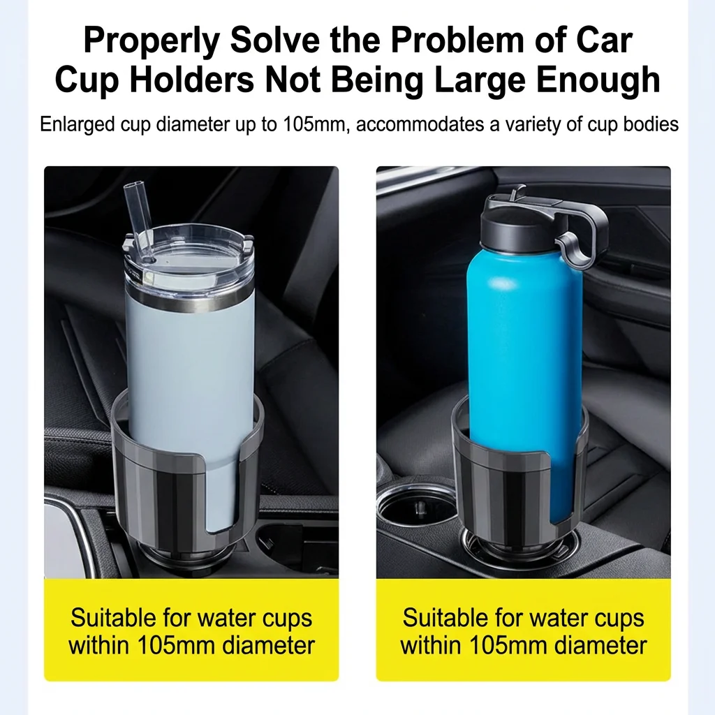 차량용 컵홀더 확장기, 트럭 SUV용 대형 직경 물병 홀더, 미끄럼 방지 매트가 있는 조절 가능한 범용 음료 스탠드