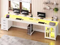 L Shaped Gaming Desk with 4 Drawers, 109” Computer Desk with Display Cabinet, Home Office Desks with 2 Monitor, Customized 2