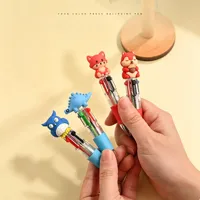 5/10Pcs Cute Animal 4-Color Retractable Ballpoint Pens, Transparent Multi-Color Mini Pocket Pens, Cartoon Silicone Topper Multic 5