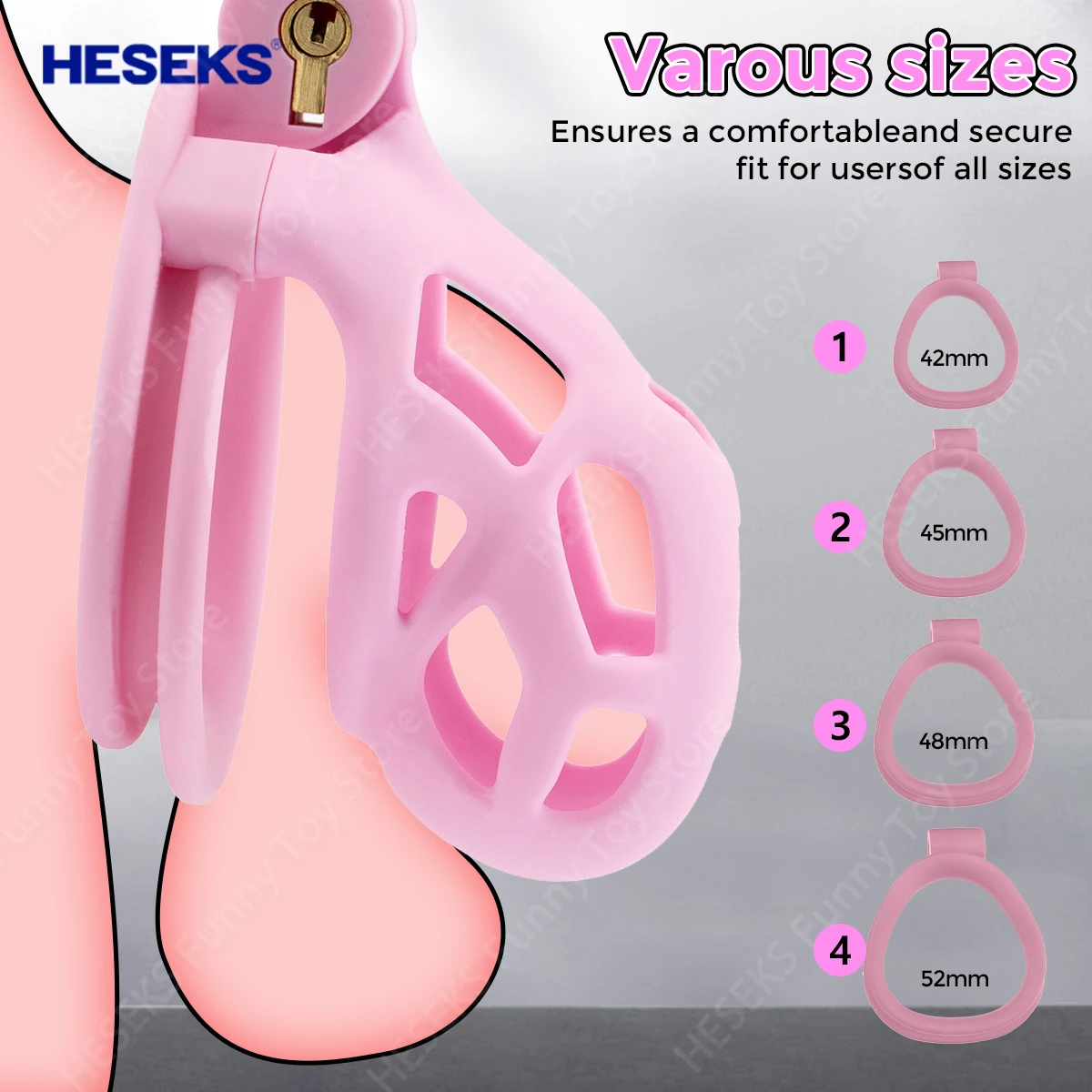 Penis Chastity Cage Chastity Lock Sex Toy Chastity Cage Accessory Penis Cock Ring HESEKS Pink Male Chastity Device Kit With 4 Size Penis Rings Cock Penis Cage Resin CB Lock BDSM Bondage Sex Toy for Men Gay