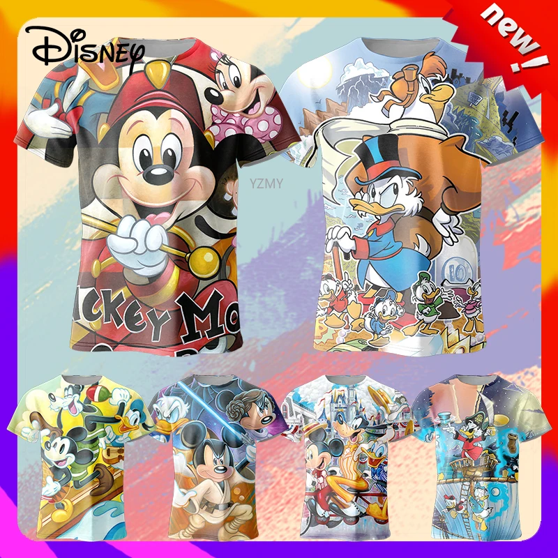 2024 Disney Mickey Mouse T Shirt Cartoon Ragazzi Ragazze T-Shirt Donald Duck Bambini Manica Corta Coppia T-Shirt Funny Top Tee