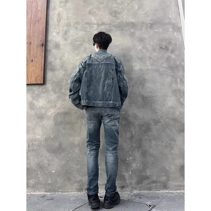 American fashion brand men's and women's high street loose full set embossed irregular mechanical jacket korean fashion