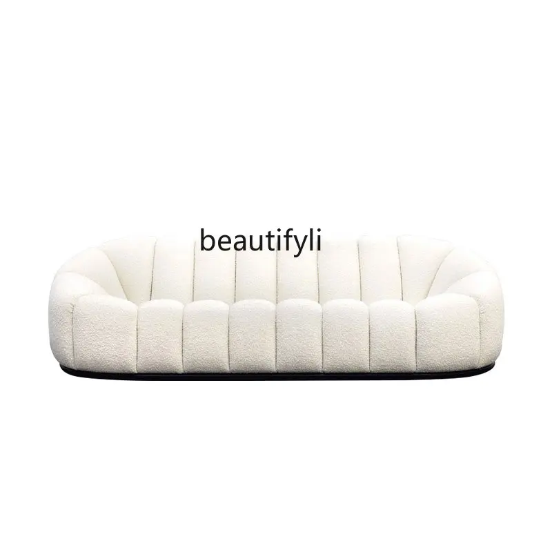 

Light Luxury Minimalist High-End Three-Seat Pumpkin Model Room Single Double-Seat Lambswool Sofa