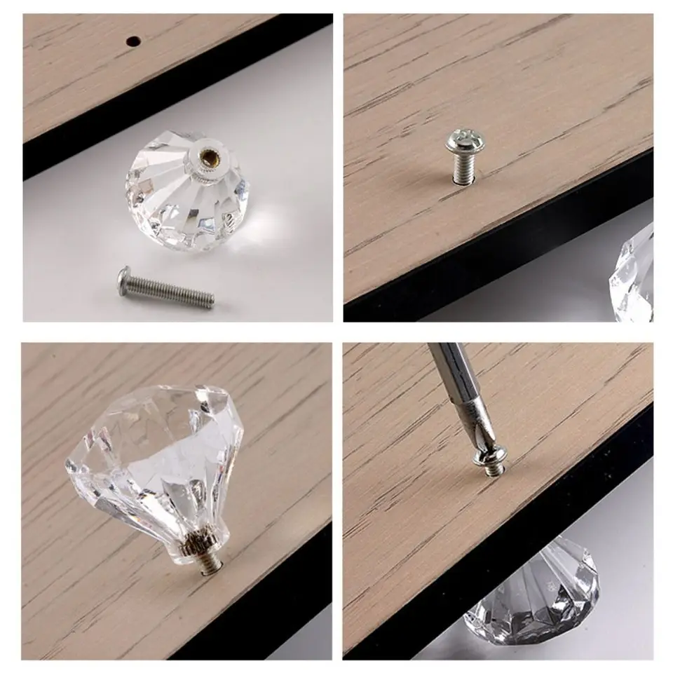 FINE-10Pcs 30mm Boutons Cristal Poignée De Porte Pour Tiroir Meuble