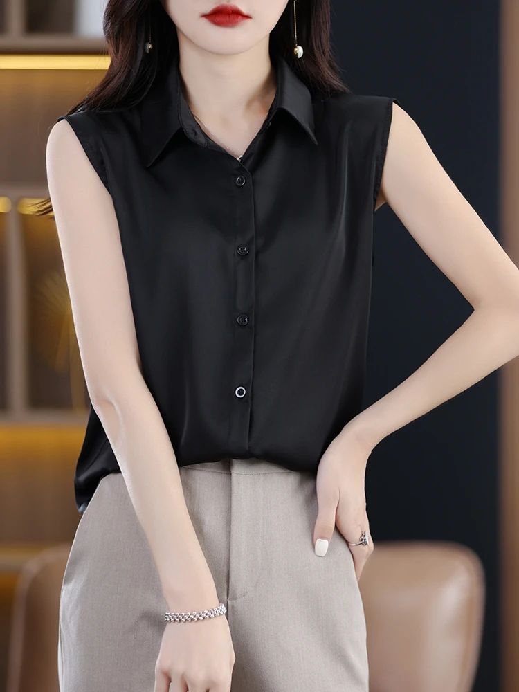 Women's Sleeveless Polo Collar Shirt 2024 Summer New Temperament Close Fitting Comfort Short-sleeved Fashion Versatile Cardigan