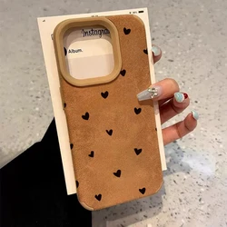 Retro Black Love Heart Luxury Executive Fiber Leather Shockproof Phone Case for iPhone 15 Plus (ZO - P8381)