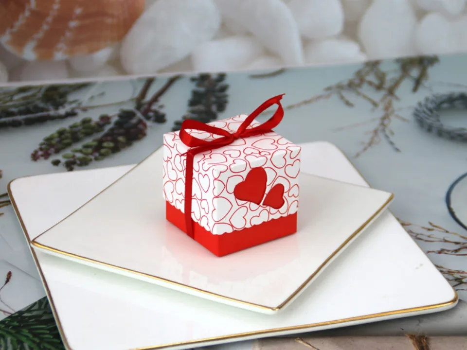 50Pcs Double Love Heart Candy Gift Boxes with Ribbon Wedding Favor Boxes Party Packagin... - SKU HCGB1016 - UGI Packaging