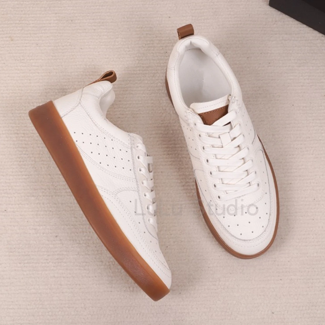

Jenny&Dave New Genuine Leather Women's Color-Blocking Casual Shoes Fashion Leather Sneakers Shoes Women