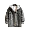 Denim Jacket Men Hooded Casual Men Jean Jackets Streetwear Solid Color Turn Down Collar Denim Coats Men Jacktes Hat Detachable 1