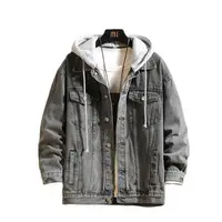 Denim Jacket Men Hooded Casual Men Jean Jackets Streetwear Solid Color Turn Down Collar Denim Coats Men Jacktes Hat Detachable 1